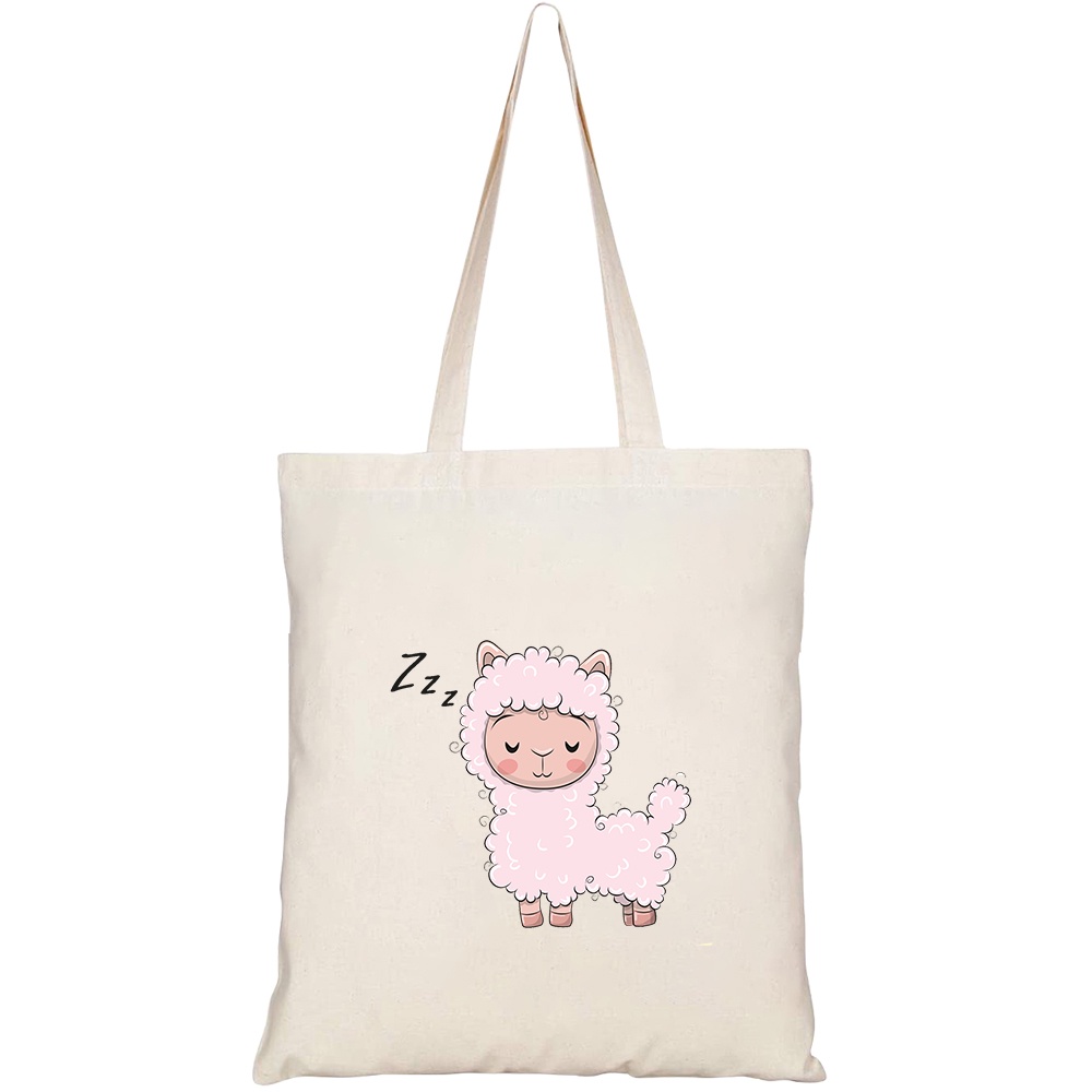 Túi vải tote canvas HTFashion in hình cute cartoon pink sleeping alpaca HT468