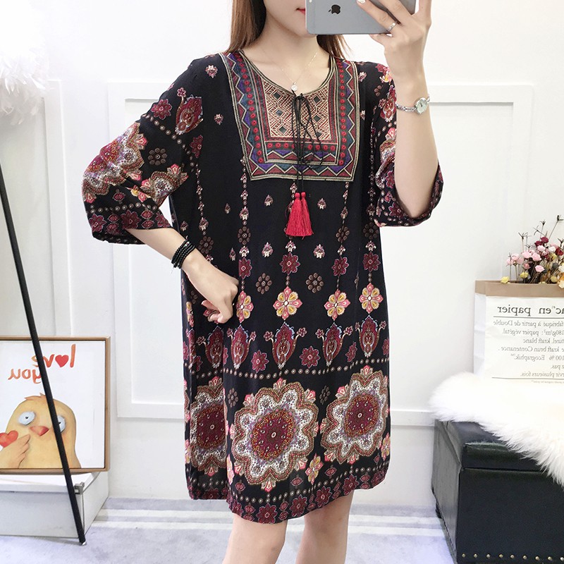 Đầm dáng rộng chất Cotton hoạ tiết hoa thêu có size lớn | BigBuy360 - bigbuy360.vn