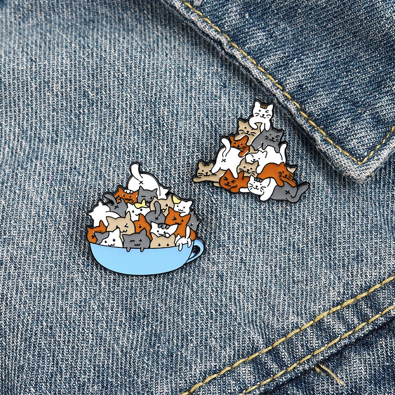 Ghim Cài Áo Hình Cốc Cà Phê Mèo Hoạt Hình Dễ Thương