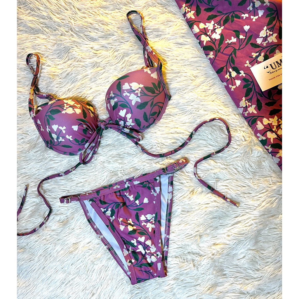 BIKINI 2 MẢNH KÈM KHĂN HỌA TIẾT HOA CAM HOT