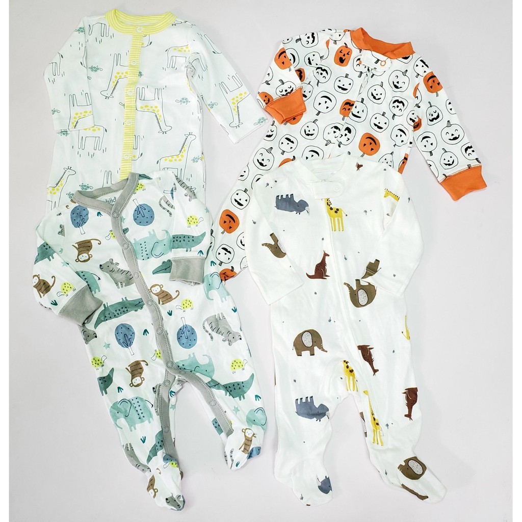 Sleepsuit Cotton, Body Cotton Dài Liền Tất Mix Hãng Cho Bé Hàng Xuất Dư Xịn Sò