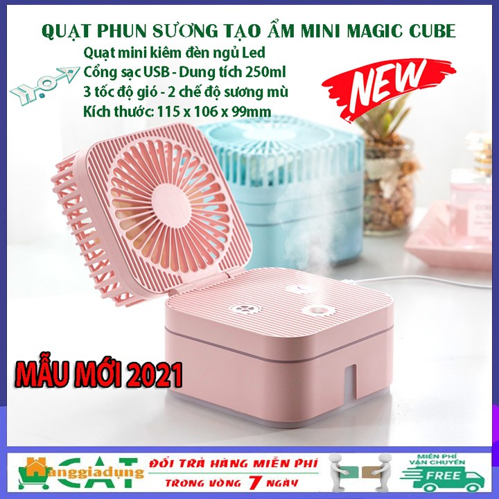 Quạt phun sương mini để bàn gấp gọn kiêm đèn ngủ Magic Cube 3 tốc độ tiện lợi hơn quạt mini cầm tay, quạt tích điện mini