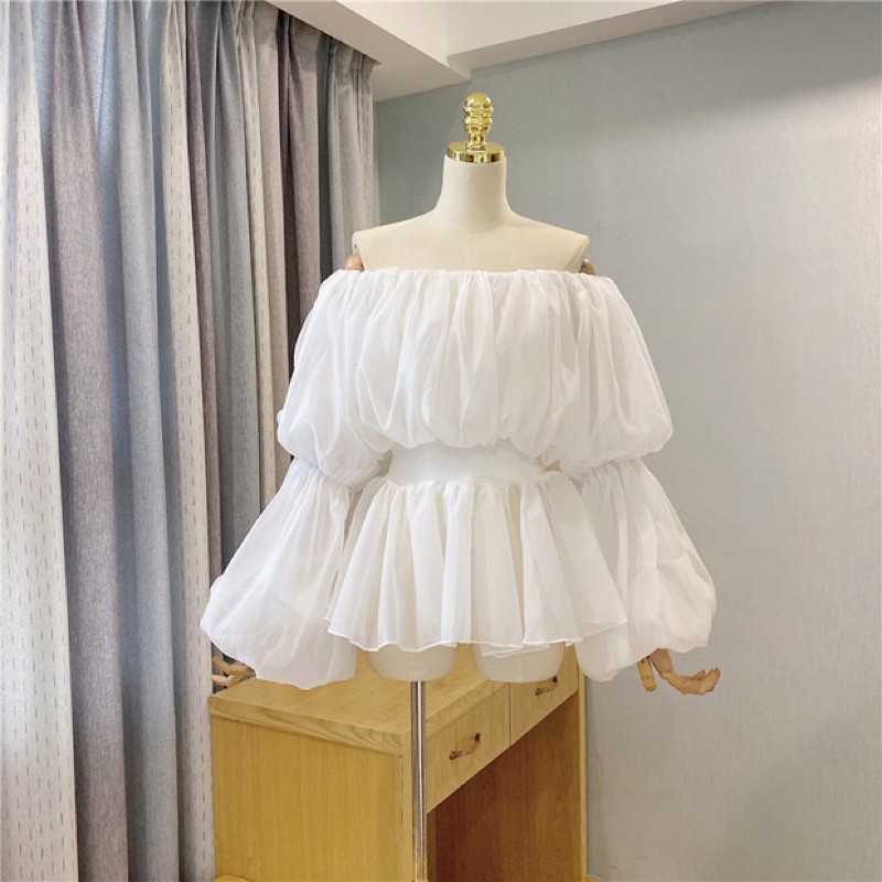 áo kiểu voan peplum tay phồng tiểu thư qccc