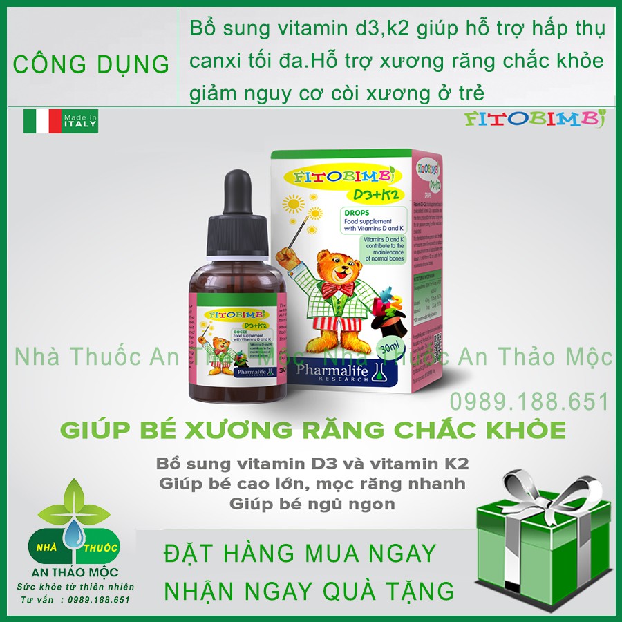 Fitobimbi D3K2 Bổ Sung Vitamin D3K2 Giúp Hấp Thụ Canxi Vào Xương Răng Chắc Khỏe