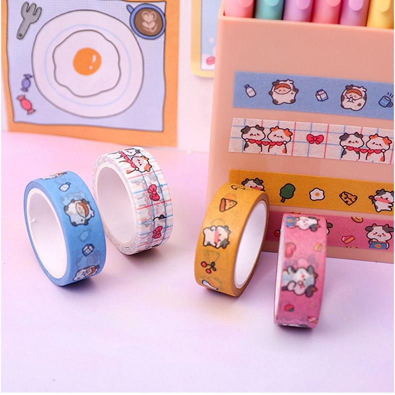 &lt;Video Review&gt;Băng Keo Dính Washi Tape DIY In Họa Tiết Bò Sữa Trang Trí Sổ Tay Nhật Kí Khay Đựng Bút T693