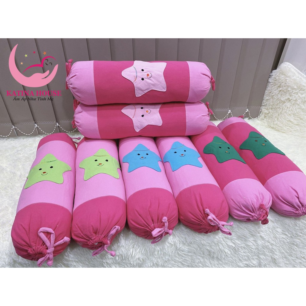 Cặp gối ôm cho bé 50cm, gối êm ái mềm mát ,vải cotton cara đắp hoạ tiết hình sao nhiều màu, phù hợp cho bé dưới 1 tuổi