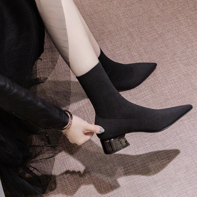 Giày bốt IELGY dệt kim cổ cao thời trang dành cho nữ