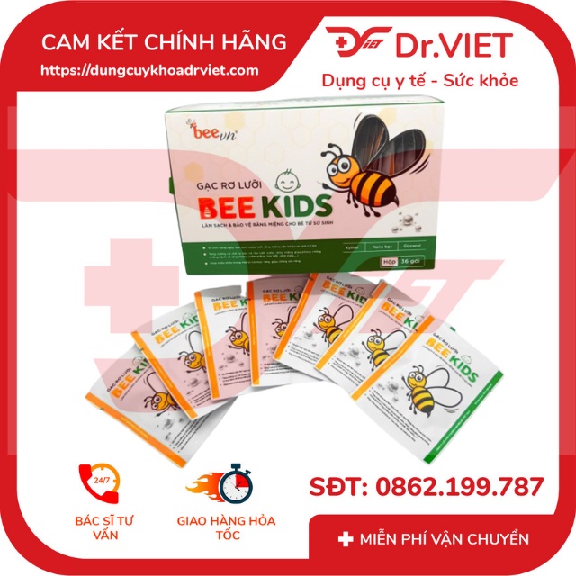Gạc rơ lưỡi Bee Kids Hộp 36 gói  - Vải dệt an toàn, chăm sóc và làm sạch răng miệng trẻ sơ sinh trở lên