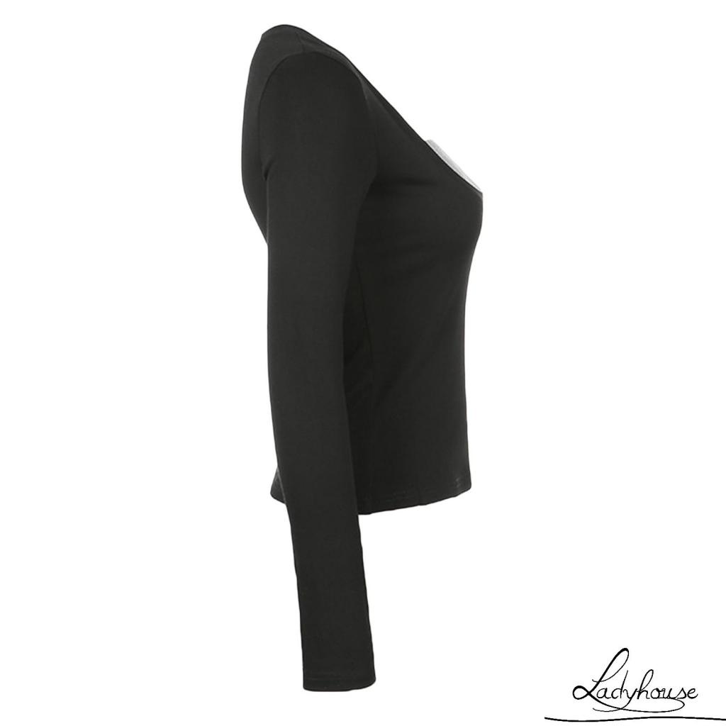 Áo Cổ Vuông Tay Dài Giả Hai Lớp Thời Trang Mùa Thu Cho Nữ