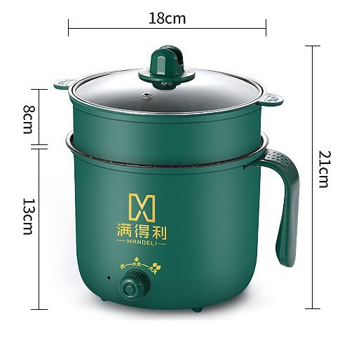 Nồi lẩu điện mini đa năng nấu mì, nấu cơm 2 nấc nhiệt 1,8L chống dính kèm giá hấp mẫu mới 2021