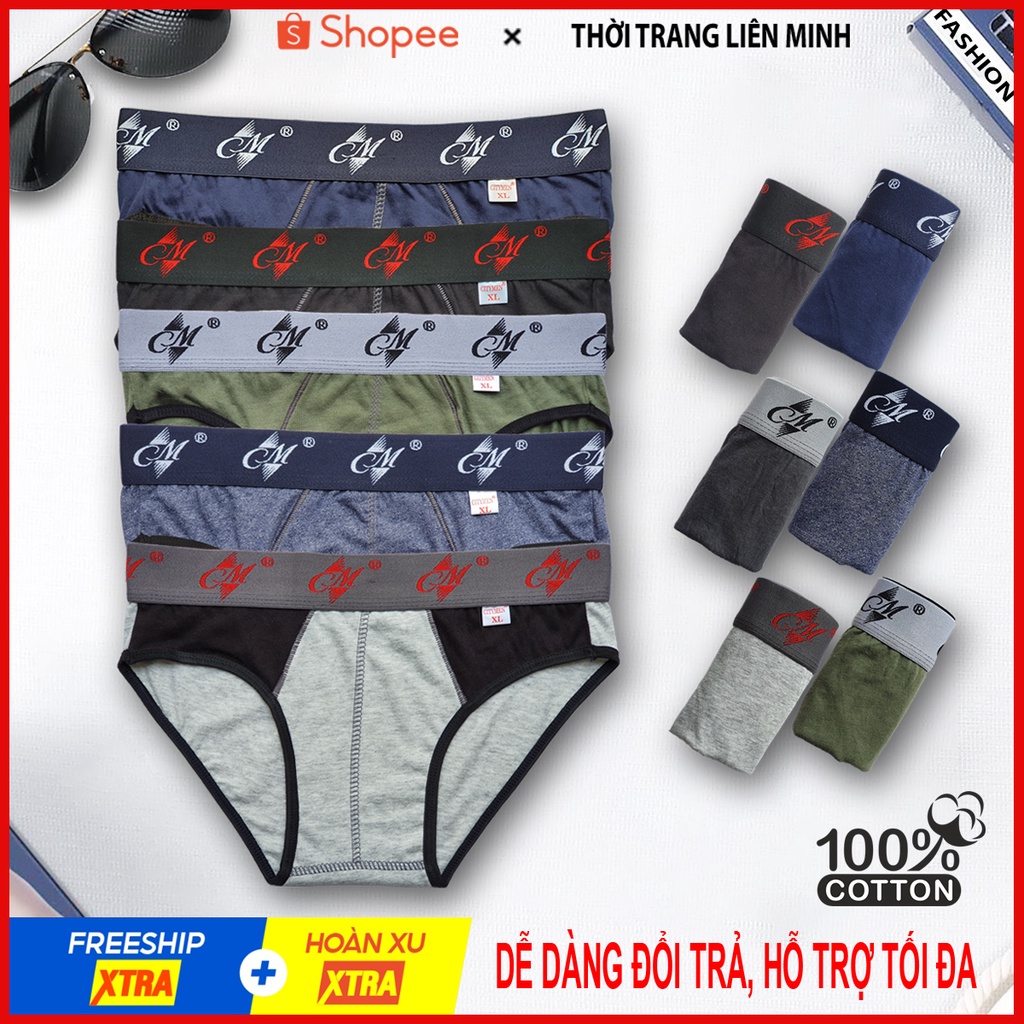 Combo 5 quần lót nam CM cao cấp, vải cotton 100%, co giãn và thấm hút tốt, đồ lót, quần xì, sịp tam giác