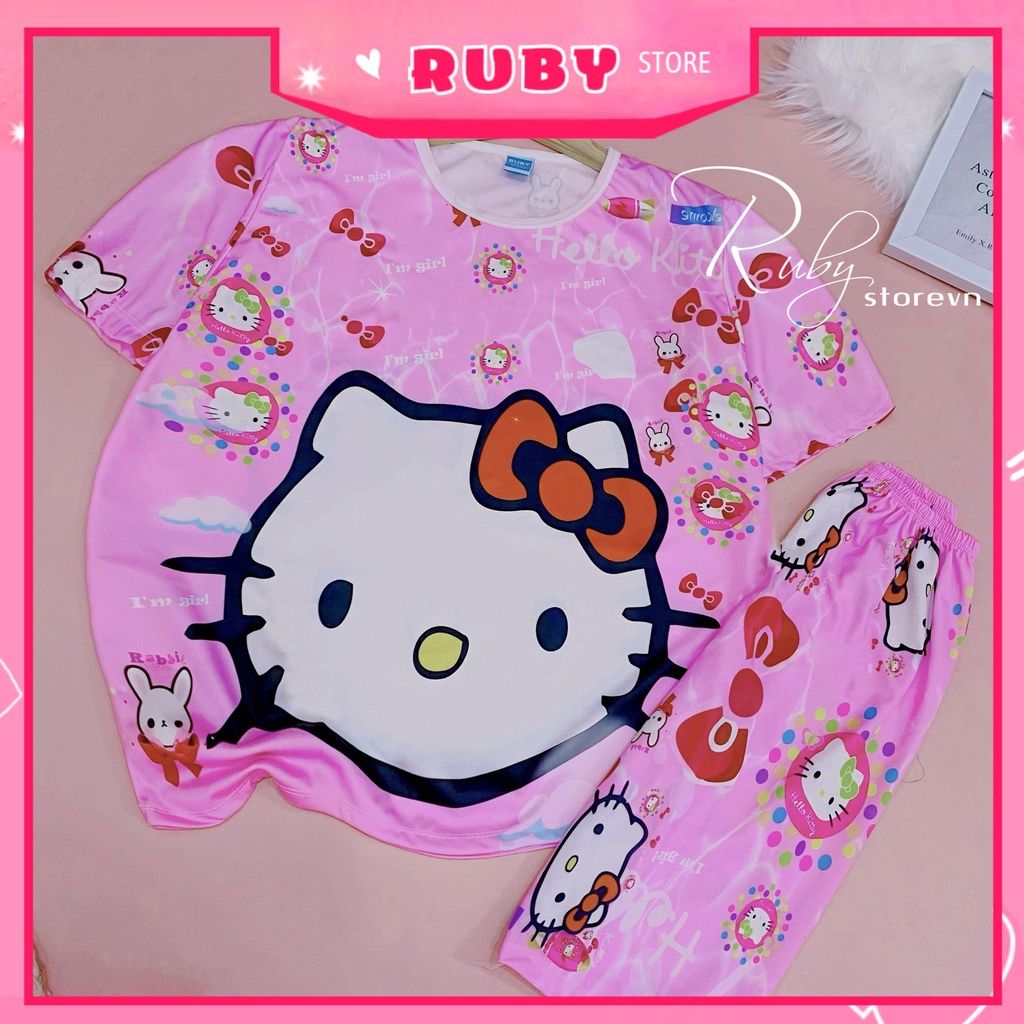 Đồ bộ thun lửng cho bé mặc nhà size đến 70kg vải mềm mát in hình Doremon kitty Hoạt hình dễ thương DBRBL FULL SIZE