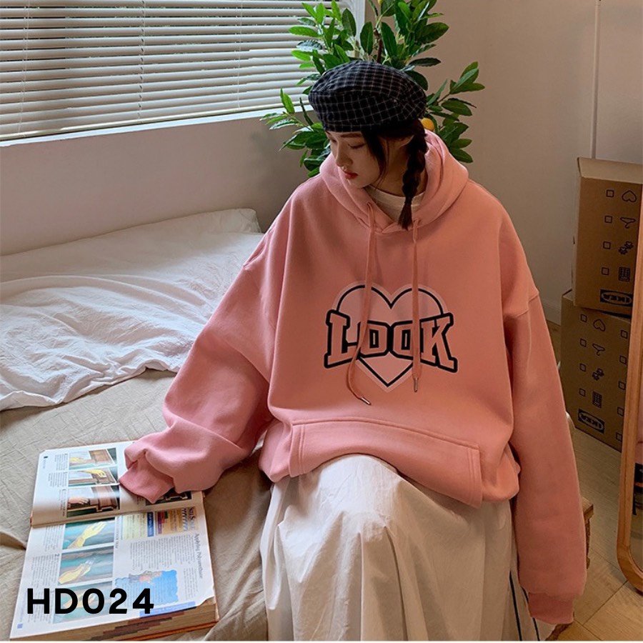 Áo hoodie look trái tim dày dặn nón 2 lớp HD024 - T2000