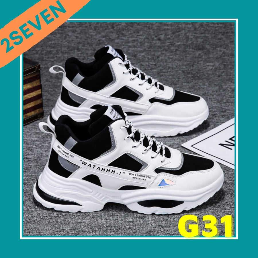 Giày nam thể thao sneaker chạy bộ đế độn cao đen trắng học sinh đi làm 2023 - 2SEVEN - G31 - Hàng mới về
