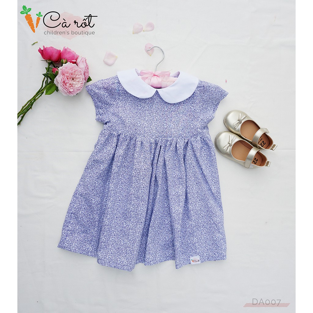 Đầm xanh hoa nhí cổ sen, có tay DA007