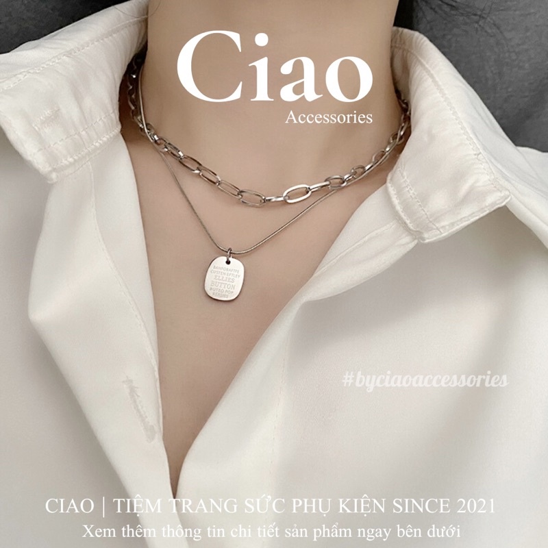 [TRENDY] Dây chuyền/ Vòng cổ titan không gỉ thiết kế dây 2 lớp phong cách Elles Button Ciao