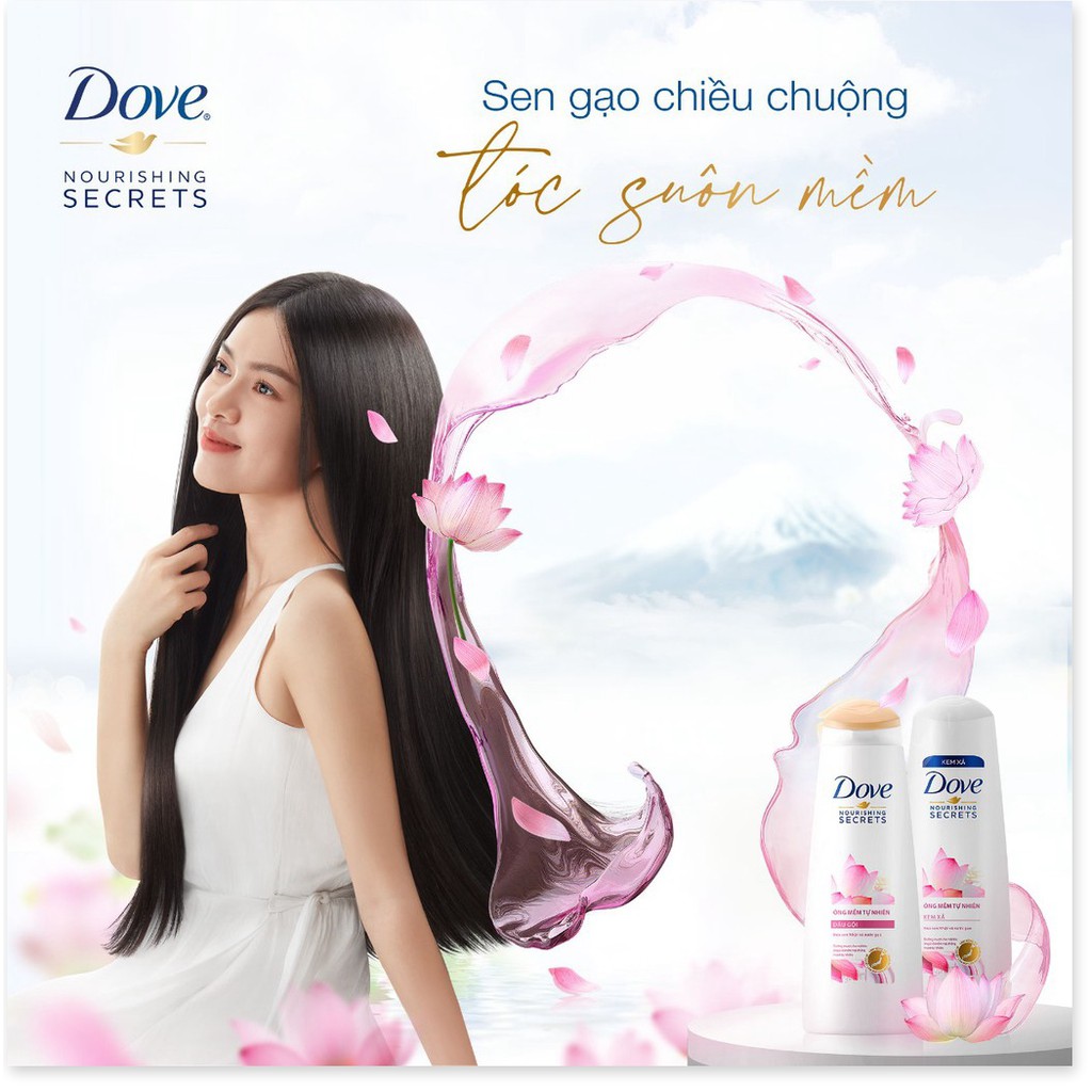 [Mã chiết khấu giảm giá sỉ mỹ phẩm chính hãng] Dầu Gội Dove Óng Mềm Tự Nhiên Từ Hoa Sen Nhật & Nước Gạo