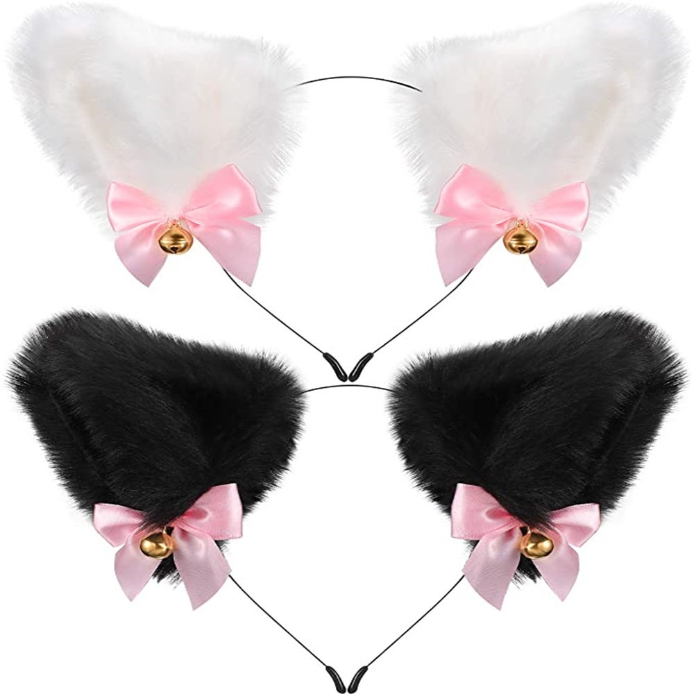 Bộ 2 Băng Đô Cài Tóc Tai Mèo Đính Chuông Hóa Trang Cho Nữ