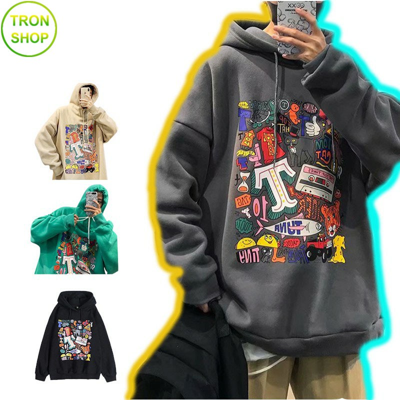 Áo Hoodie Nam Nữ phong cách Harajuku cá tính chất nỉ trần bông TS787