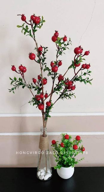 Cành Lựu Giả - Cành Lựu Phú Quý Trang Trí dài 63cm phong thủy thu hút tài lộc