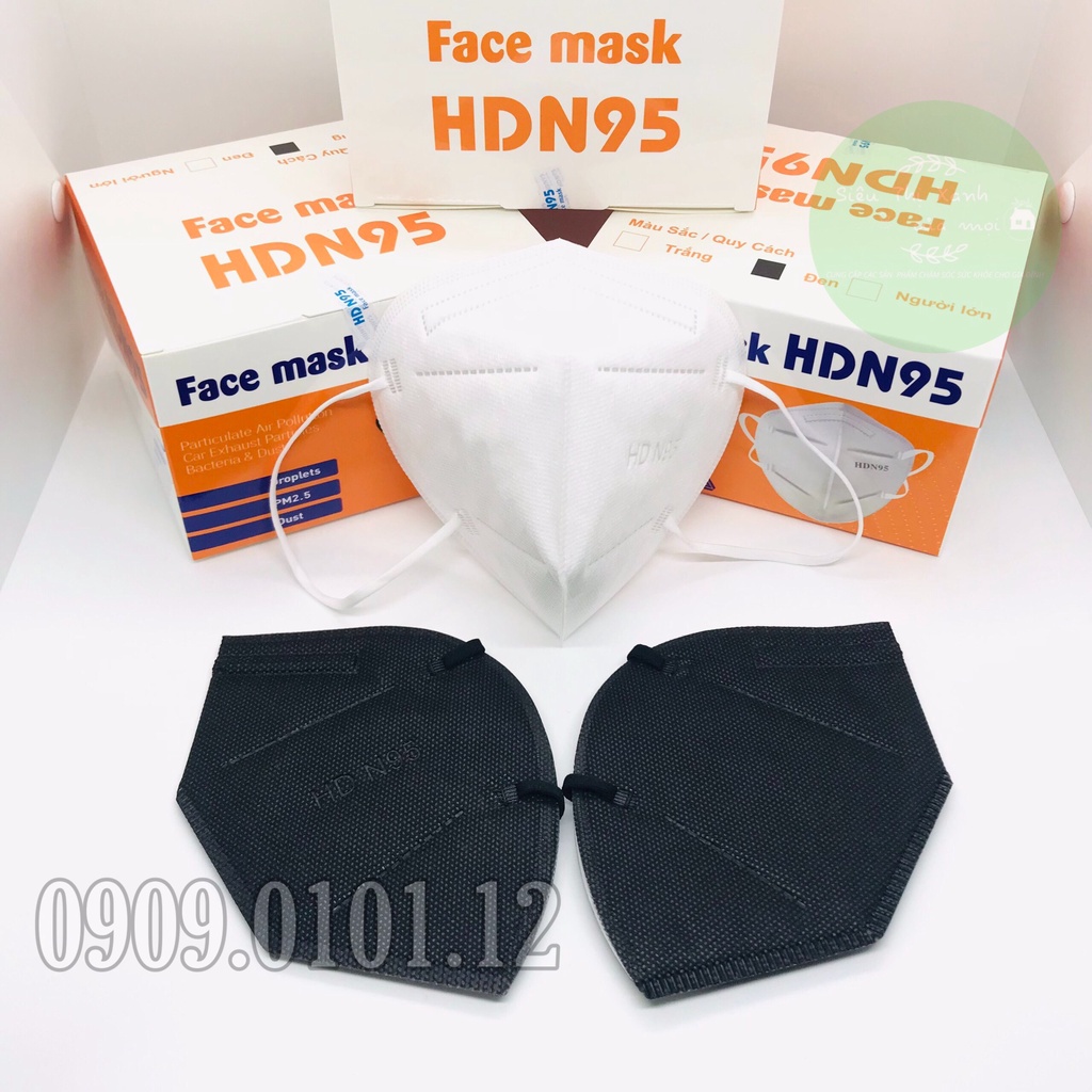 Khẩu trang 5 lớp cao cấp, n95 chính hãng HD, kn95 mask người lớn hộp 20 cái