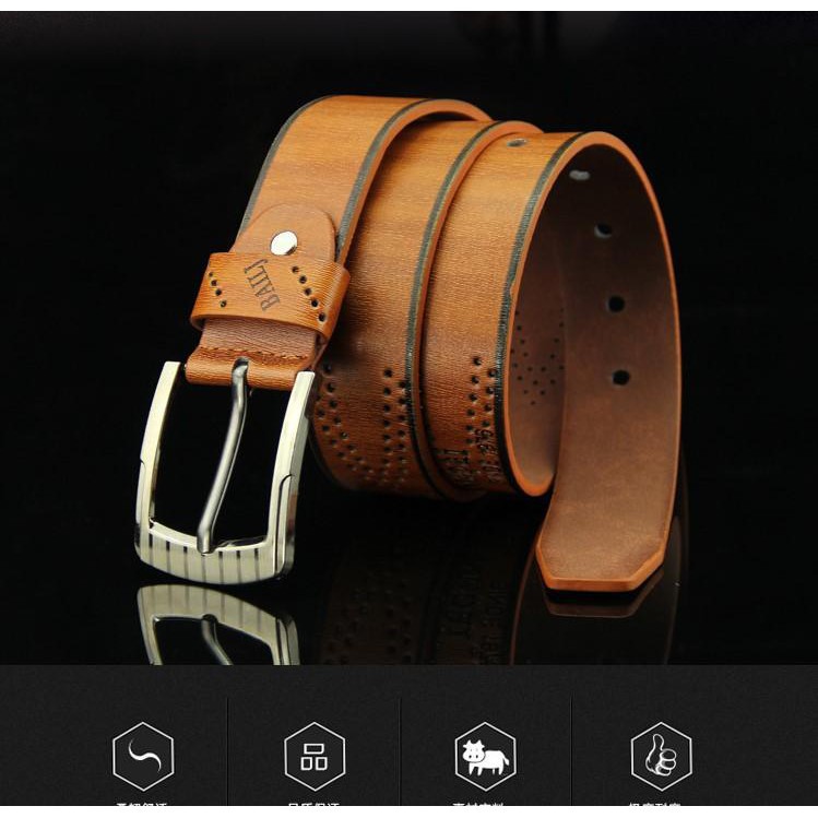 HCM-Thắt lưng da Nam mặt khóa kim kiểu khóa lỗ tròn  DL929  NÂU