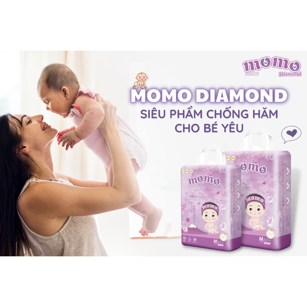 [1 BICH ] Bỉm tã dán/quần MOMO DIAMOND ORGANIC tinh chất hoa anh đào đủ size Sd64/Md62/ M60/L54/XL50/XXL48/XXXL46