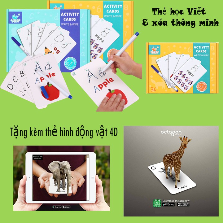THẺ HỌC VIẾT XÓA THẦN THÁNH TẶNG THẺ ANIMAL 4D+ 00131+00616