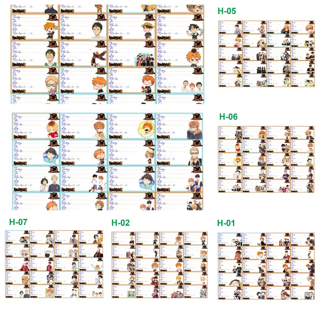 Set 20 nhãn vở in hình HAIKYUU!! VUA BÓNG CHUYỀN anime chibi xinh xắn dễ thương