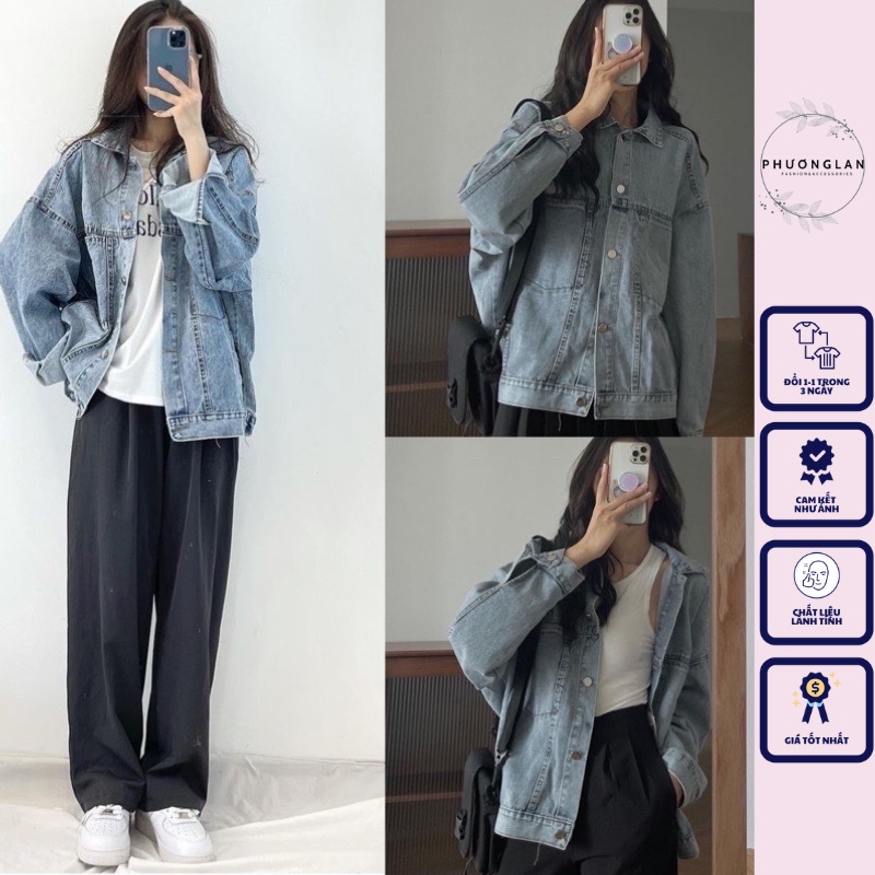 Áo khoác bò 🌸 Áo jean cài cúc form unisex phong cách Hàn Quốc Ulzzang tay bồng PHULA dành cho nữ