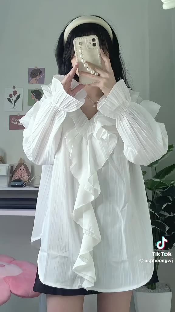 áo sơ mi nữ dài tay, áo kiểu cổ bèo to dọc thân chất đũi gân bánh bèo kiểu dáng xinh xắn A89 SUTANO | BigBuy360 - bigbuy360.vn