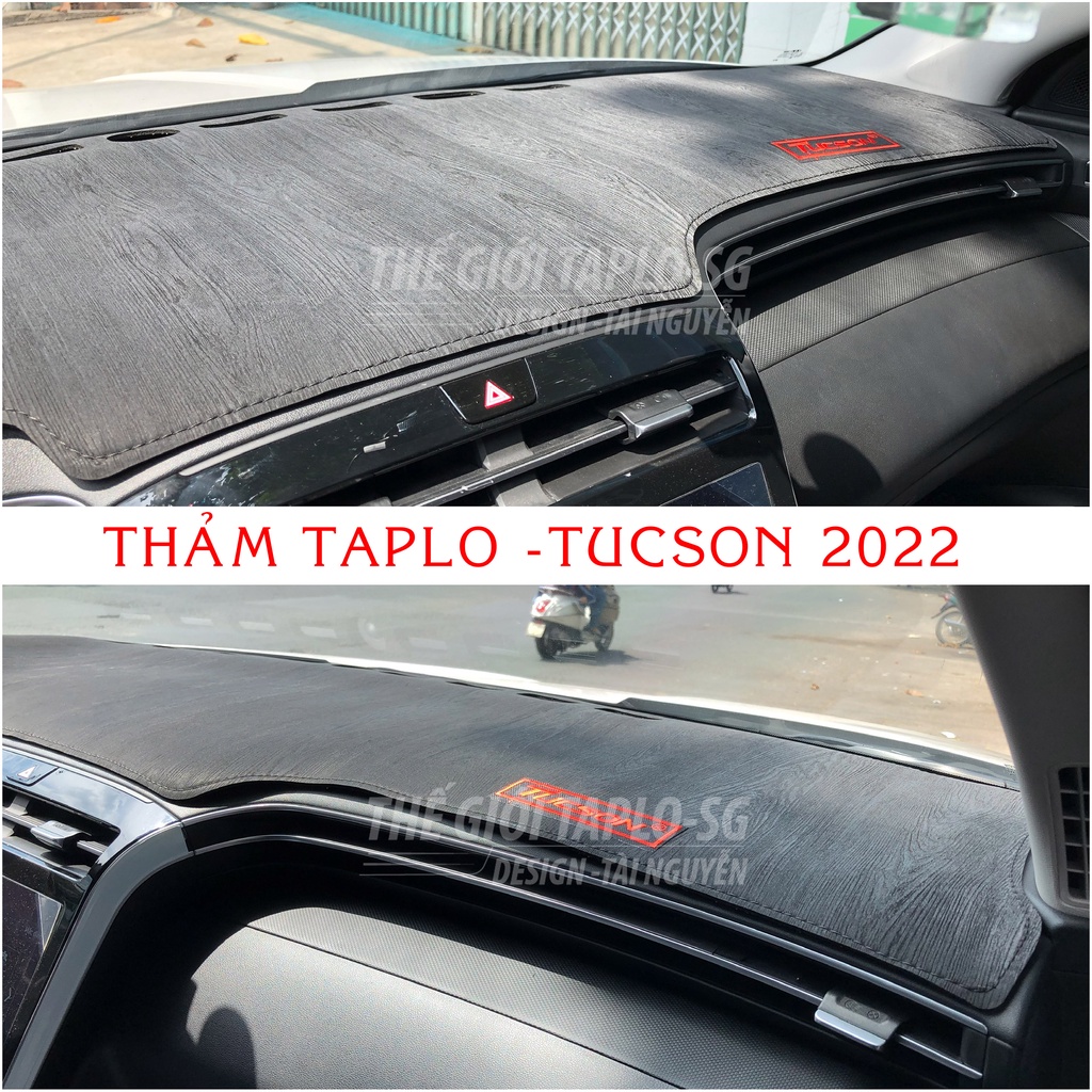 [Tucson đời 2022] Thảm taplo ô tô loại da vân gỗ,da cacbon,da nỉ đen và nhung lông cừu chống nắng dày 3 lớp