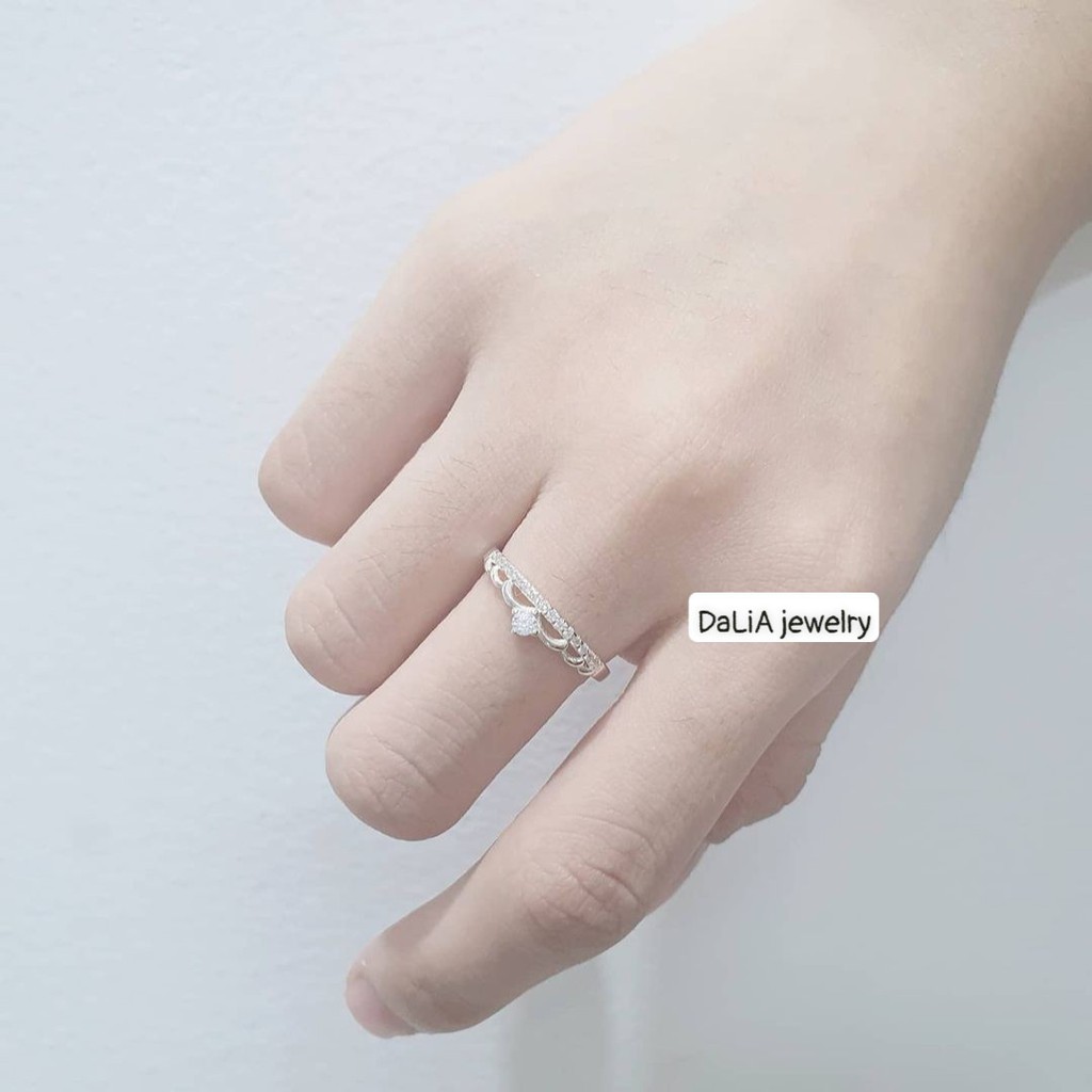 Nhẫn bạc ý DaLiA Jewelry vương miện nạm đá độc đáo, bạc S925