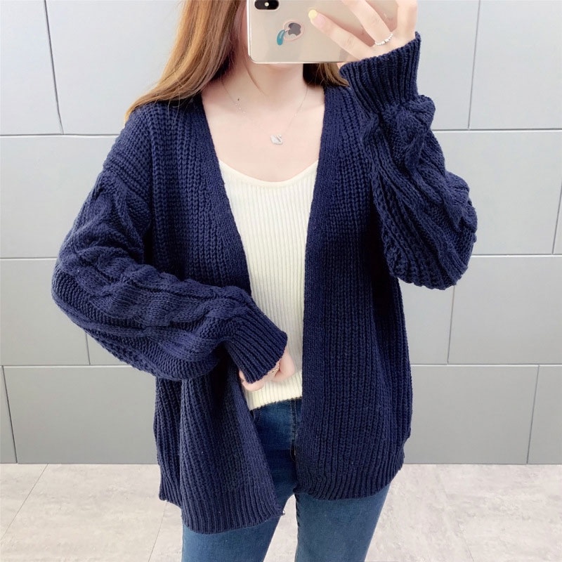 Áo Khoác Cardigan Dệt Kim Tay Dài Dáng Rộng Phong Cách Hàn Quốc Cho Nữ