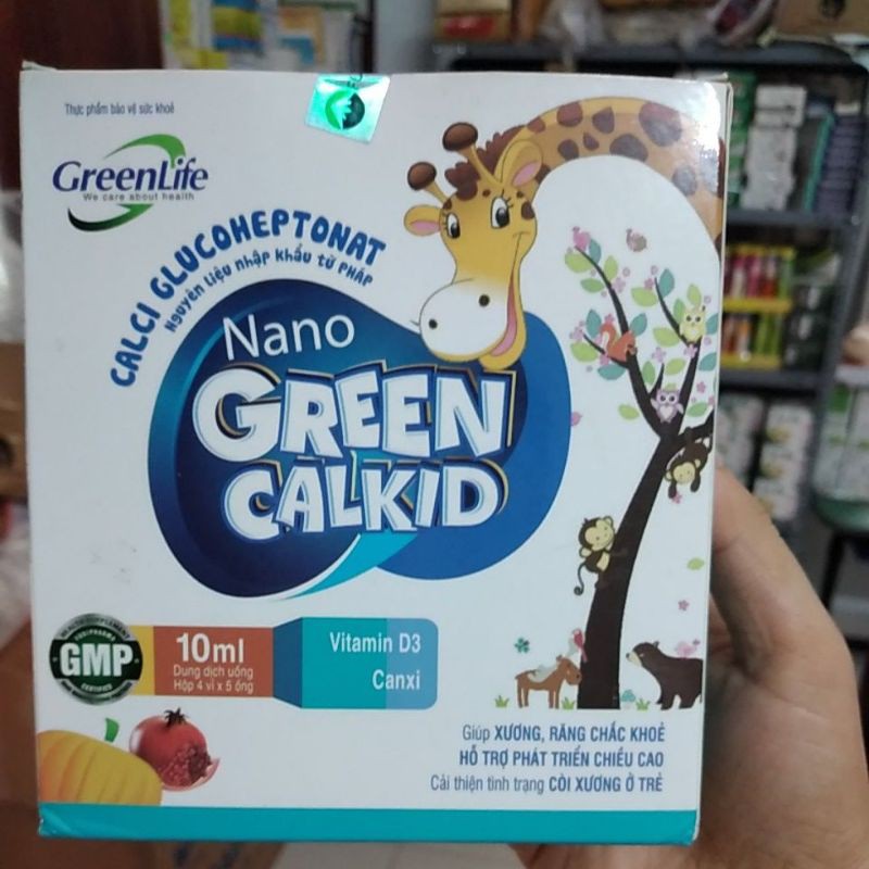 CALCI Glucoheptonat nano Green Calkid hộp 20 ống uống bổ sung canxi phát triển chiều cao hỗ trợ xương răng chắc khỏe