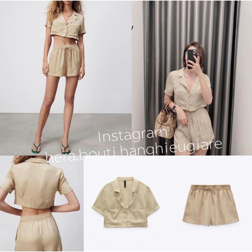 Set vest croptop short lụa màu kem xinh xắn - S08 | BigBuy360 - bigbuy360.vn