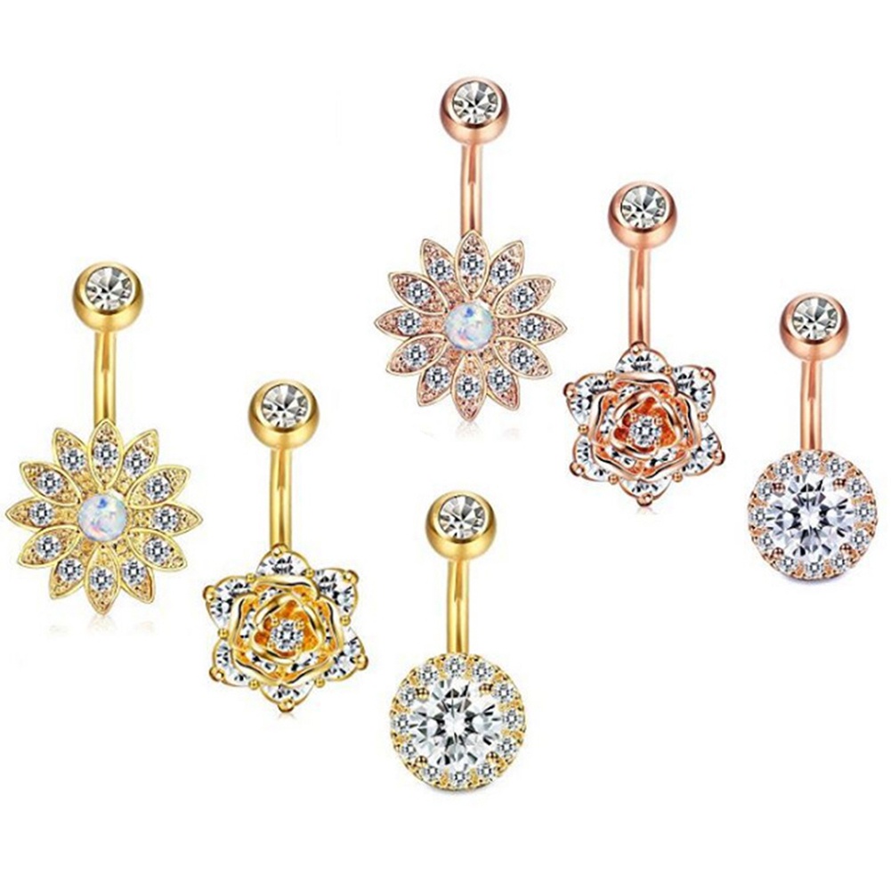 Set 3 Khuyên Rốn Hình Hoa Đính Đá Nhân Tạo Thời Trang