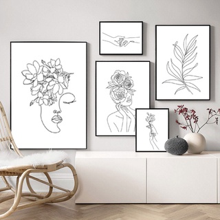 Tranh canvas treo tường hình cô gái màu trắng đen tối giản trang trí phòng ngủ