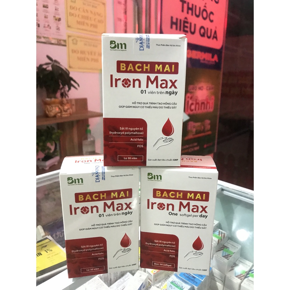 ✅  Viên uống sắt Iron Max Bạch Mai - Viên uống bổ sung sắt, acid folic, bổ máu, tạo hồng cầu