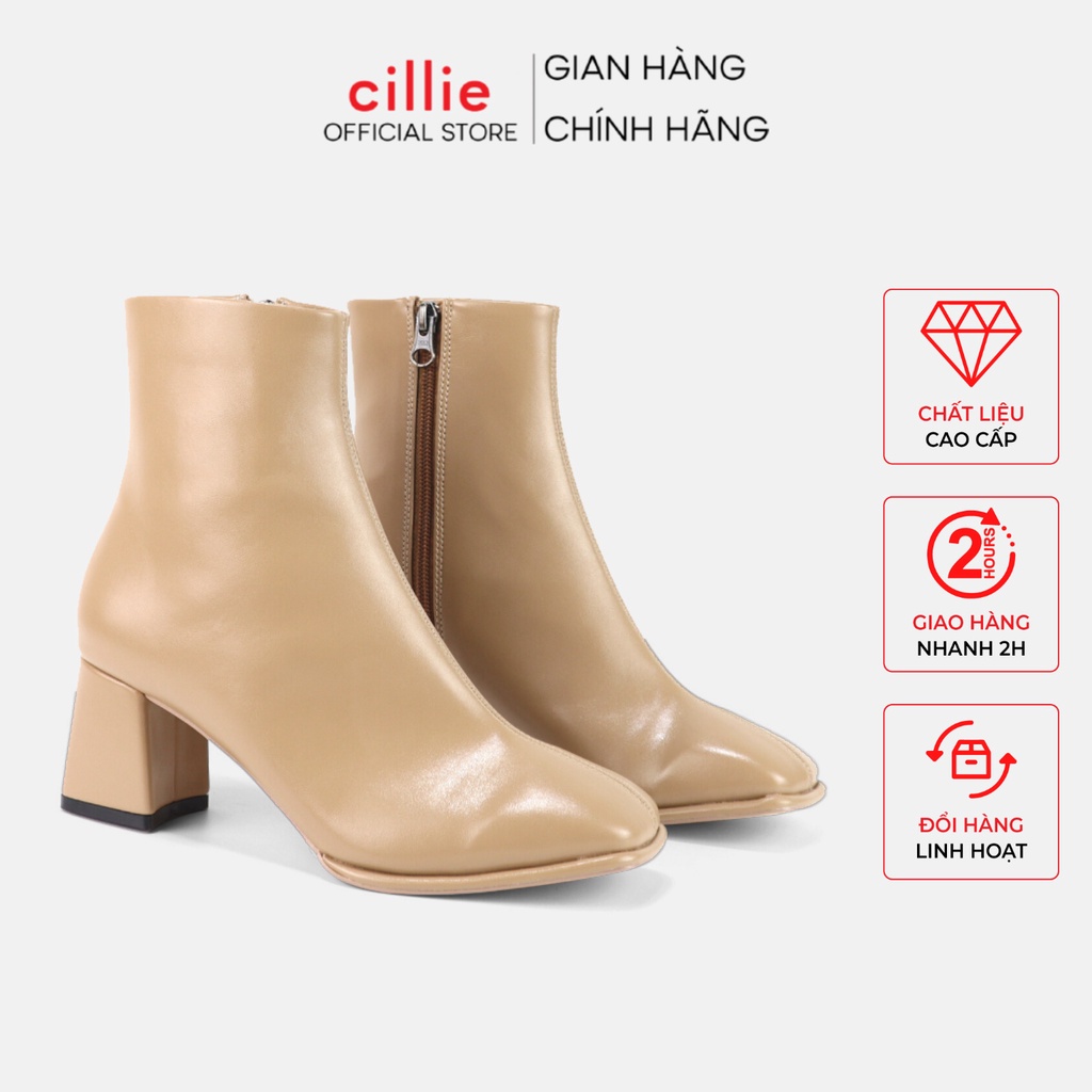 Giày boot nữ cổ thấp mũi vuông thời trang gót cao 5cm Cillie đi chơi dạo phố 1081