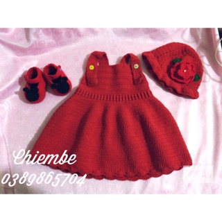 Freeship 99k TQ_Combo set váy mũ giầy len handmade