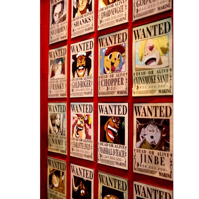 Sét 16 ảnh truy nã wanted ONE piece đề can bóc dán khổ a5 khác nhau