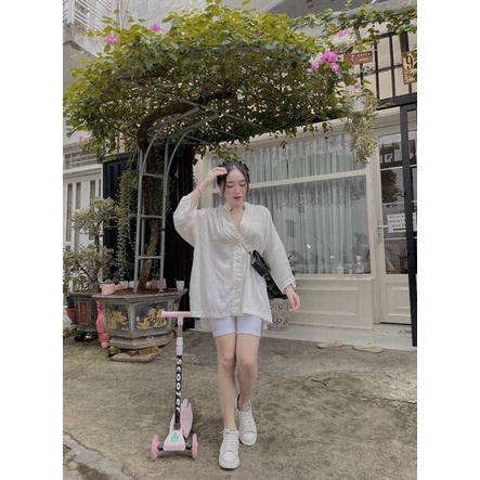 (Uư Đãi FreeShip) Đồ bộ nữ,bộ đùi áo sơ mi from rộng cổ trụ mix quần legging,chất kate mềm mát,hàng chuẩn from