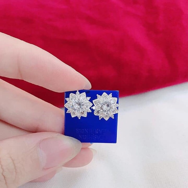 Bông tai nữ bạc ta sáng đẹp mặt hoa sen xinh xắn ms20/ Trang sức bạc JQN