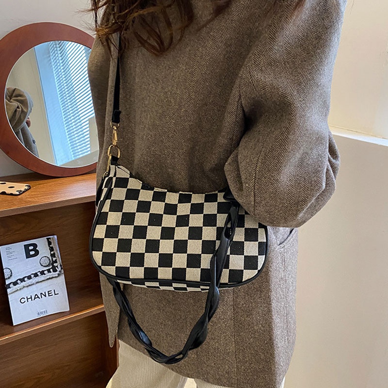 Túi đeo dưới cánh tay YADOU họa tiết sọc caro phong cách vintage thời trang cho nữ