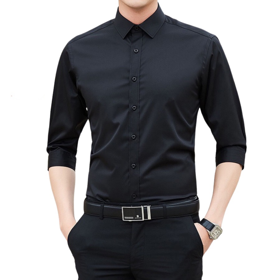 Áo Sơ Mi Nam BASIC Cao Cấp Vải Cotton Chéo Trơn Nhanh Khô Thấm Hút Tốt Không Nhăn Xù