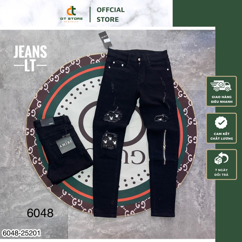 Quần Bò Nam Amiri Rách Gối Phối Họa Tiết Khóa Gối Và Hình In Đẹp - Quần Jeans Nam Cực Chất DT Store VietNam