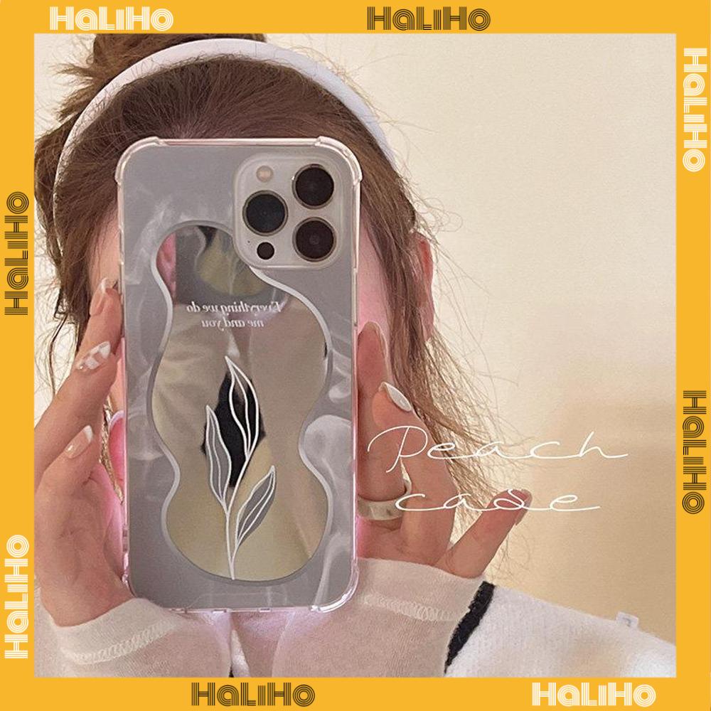 iPhone Case Acrylic HD Makeup Mirror Airbag Shockproof Protection Camera Flowers Leaves Compatible For iPhone 11 iPhone 13 Pro Max iPhone 12 Pro Max iPhone 7 Plus iPhone xr