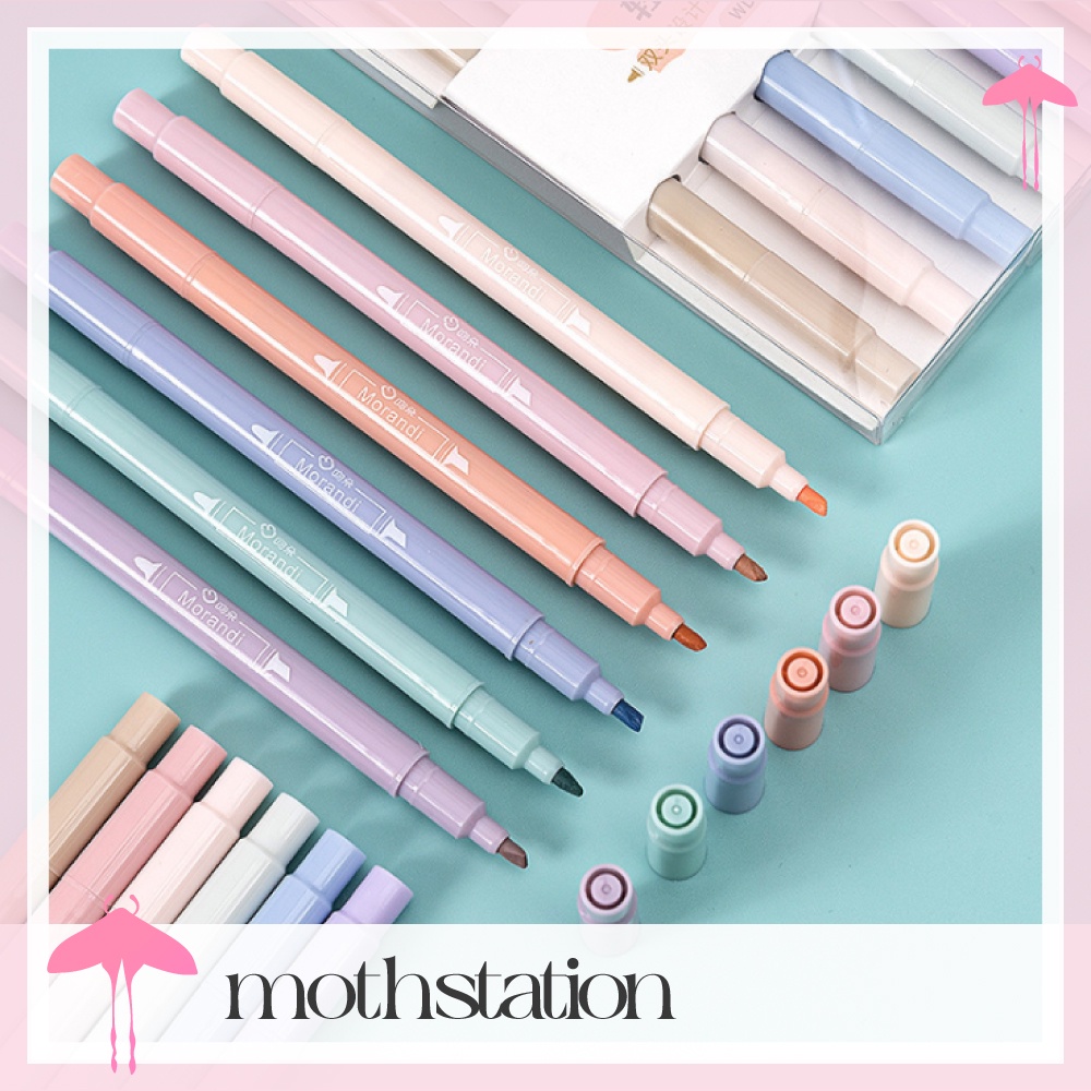 Set 6 bút highlighter 2 đầu - thân tròn