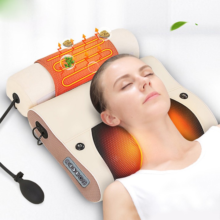 Gối Massage Đa Năng Có Đệm Hơi Cao Cấp, Hỗ Trợ Massage Vai Gáy, Lưng Hiệu Quả, Điều Khiển Từ Xa - BH 12 Tháng